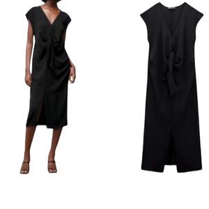 Zara Knotted V-Neck Black Sleeveless Women's Dress Sz Small